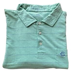 B. Draddy Mint Green Striped Polo XXL Coton Blend Chest Pocket CC Logo